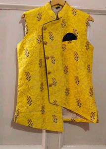 Yellow Koti Will Navy Blue Kurta & Pajama