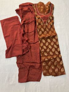 🆕3pc Banarasi Silk Kurta Suit Salwar Dupatta