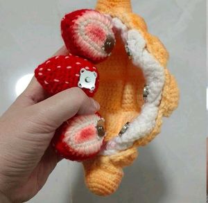 Crocheted 🥐 strawberry Croissant pouch