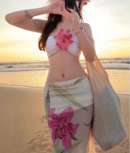 Beach Bikini Skirt with Flower Accent