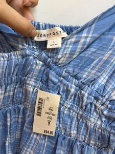 Blue Plaid Spaghetti Strap Dress