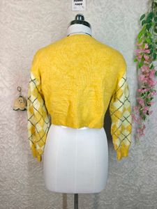 H&amp;M Yellow Argyle Cropped Cardigan