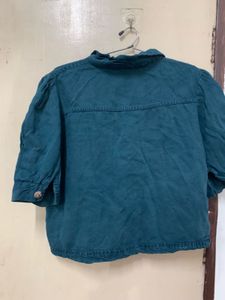 Teal Cropped Denim Jacket