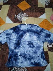 Embroidered Peach Kurti with Tie-Dye Top