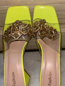 Neon Yellow Embellished heels(Rakhi Sale)