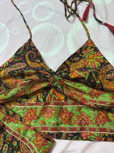 Bohemian Print Tie up top with Tassels