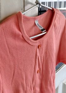 Comfy Coral Button-Up Top &amp; White Shorts Set