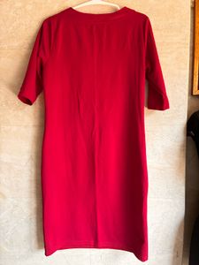 Red 3/4 Sleeve Dress with Pockets