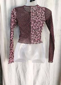 I. Sheer Floral Print Long Sleeve Top