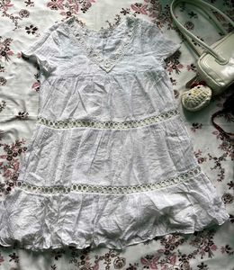 White Boho Tiered Lace Trim Gown