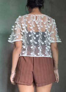 Sheer White 3D Embroidered Floral Top