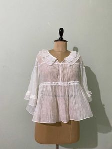 White Ruffle Collar Top
