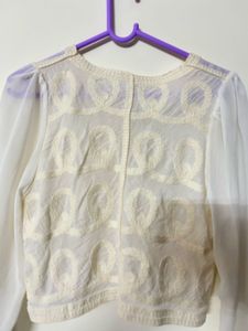 Elegant White Sheer Sleeve Embroidered Blouse