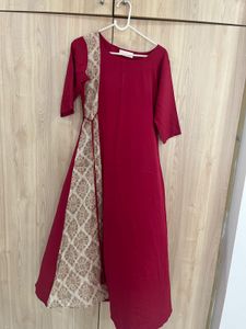 Gerua Anarkali Angarakha style maroon kurta