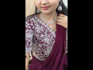 Maroon Ruffled Saree with Embellished Border