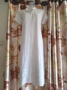 Chikankari White Long Kurti