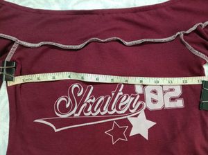 Maroon Y2k "Skater 82" Off-Shoulder Top