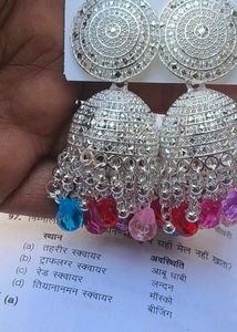 Silver And Multicolour Traditional Earrings
