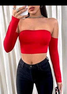 Women's Red Off-Shoulder Crop Top