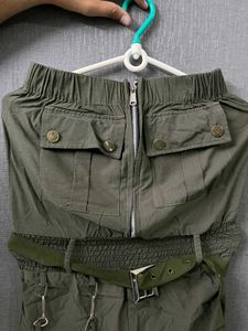 Stylish Olive Green Strapless Jumpsuit