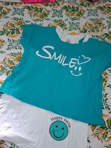 Cute Teal T-Shirt with Smile Graphic