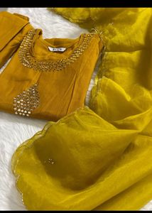 Yellow Embroidered Kurta Set with Dupatta