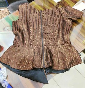 Sparkling Brown Assymetric Peplum Top
