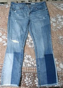 Patchwork Distressed Denim Jeans