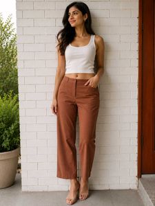 Women's Brown Cropped Wide-Leg Pants