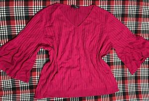 pink V-Neck knit Top