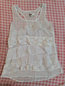 Women's White Ruffled Lace Tank Top