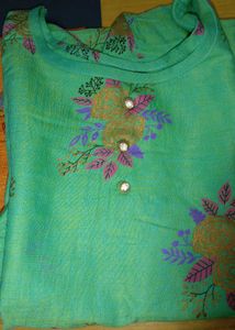 Printed shot Kurti combo - Teal &amp; Orange