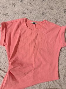 Coral Ruched Short Sleeve Top