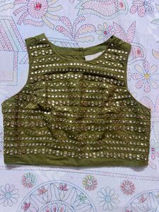 Utsa mirror worked olive green blouse
