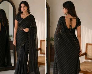 Elegant Black Striped Saree