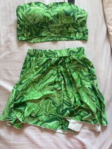 Green Marble Print Coord Skirt Set