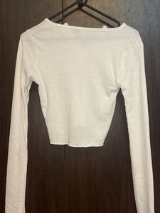 Ribbed White Henley Crop Top