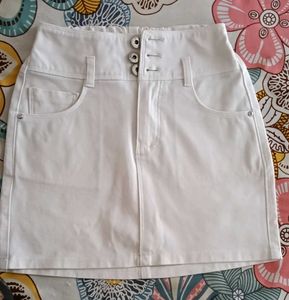 White High-Waisted Denim Skirt