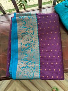 Beautiful Purple Saree with Teal Blouse