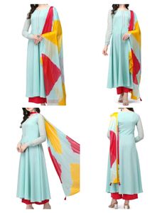 Women Sky Blue Kurta With Dupatta Set