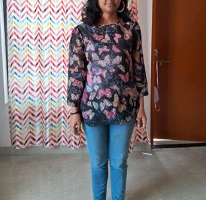 Full Sleeves Shear Black Floral Top