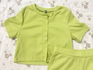 Lime Green Ribbed Co-ord Set