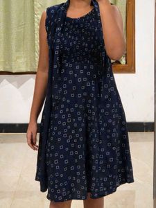 Navy Blue Square Print Dress
