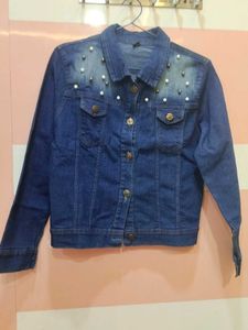 Denim Jacket with Pearls