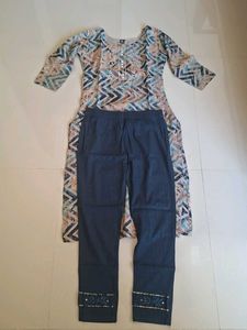 Printed Kurta with Blue Pants