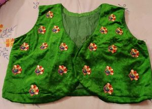 🦚 Green Velvet Koti/Waistcoat Peacock patches