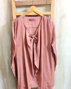 Chic Tan colour Bow Neck Top Size-44