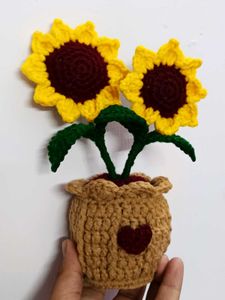 Handmade Crochet Sunflower Pot