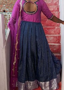 Organza Ethnic Dress  Royl Blue  Color