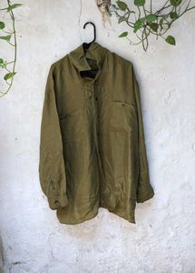 Olive Green Oversized Button-Up Shirt